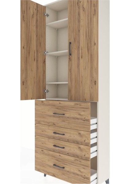 Arges Dolap 4 Raflı 4 Çekmeceli 2 Kapaklı 88X30X243 Aytaşı-Çam indirimleri