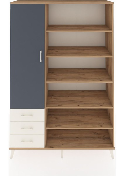 Hyperion Dolap 9 Raflı 3 Çekmeceli 3 Kapaklı 132X44X195 Çam-Antrasit/aytaşı