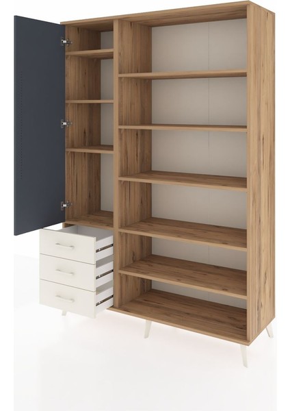 Hyperion Dolap 9 Raflı 3 Çekmeceli 3 Kapaklı 132X44X195 Çam-Antrasit/aytaşı modelleri