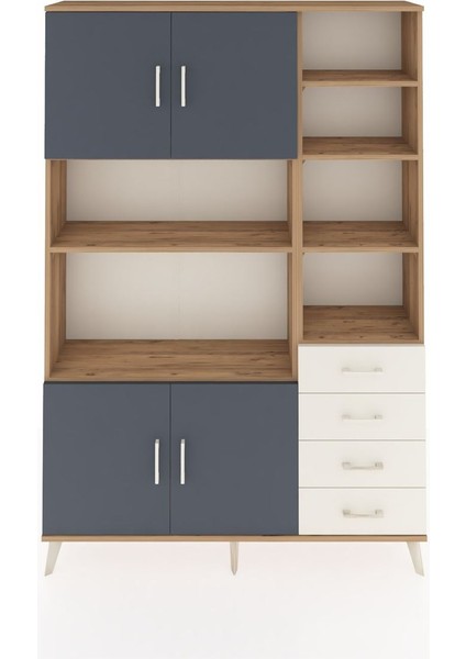Arges Dolap 9 Raflı 4 Çekmeceli 4 Kapaklı 132X30X195 Çam-Antrasit/aytaşı
