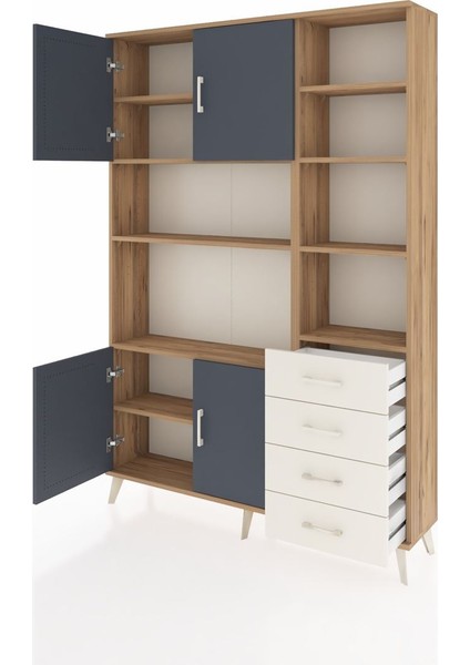 Arges Dolap 9 Raflı 4 Çekmeceli 4 Kapaklı 132X30X195 Çam-Antrasit/aytaşı modelleri
