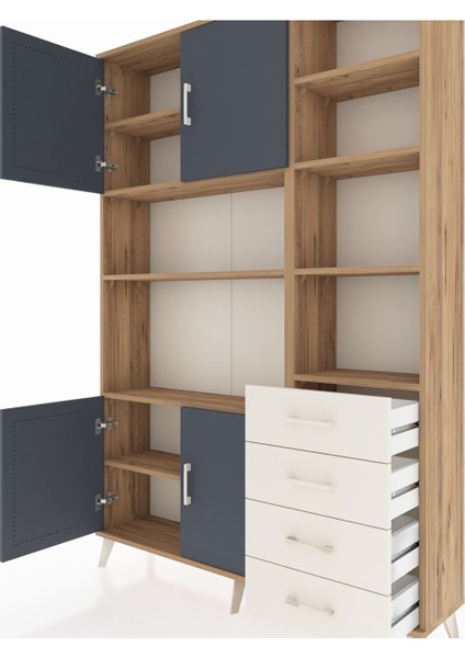 Arges Dolap 9 Raflı 4 Çekmeceli 4 Kapaklı 132X30X195 Çam-Antrasit/aytaşı fırsatları