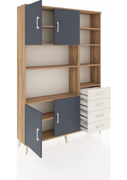 Arges Dolap 9 Raflı 4 Çekmeceli 4 Kapaklı 132X30X195 Çam-Antrasit/aytaşı indirimleri