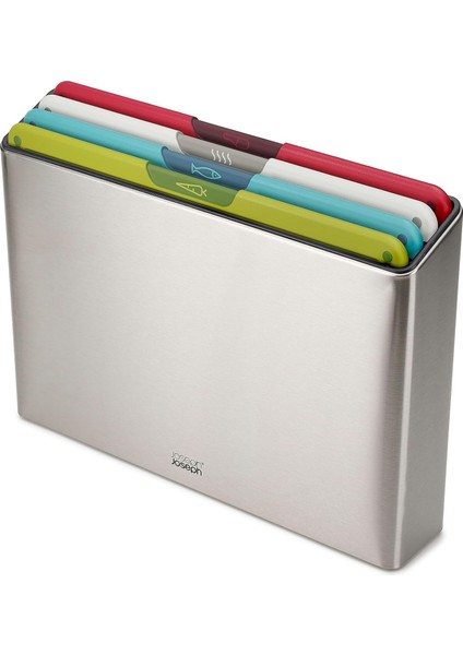 Folio Kesme Tahtası Seti, Saklama Kutulu, Kaymaz, Renk Işaretli, 4 Parça, Büyük, Paslanmaz Çelik