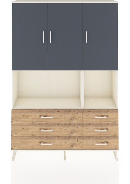 Arges Dolap 6 Raflı 6 Çekmeceli 3 Kapaklı 132X30X195 Aytaşı-Antrasit/çam