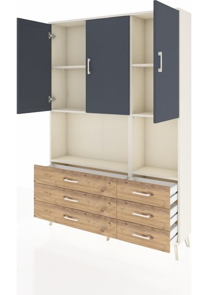 Arges Dolap 6 Raflı 6 Çekmeceli 3 Kapaklı 132X30X195 Aytaşı-Antrasit/çam modelleri