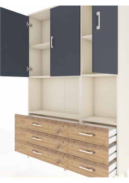 Arges Dolap 6 Raflı 6 Çekmeceli 3 Kapaklı 132X30X195 Aytaşı-Antrasit/çam fırsatları