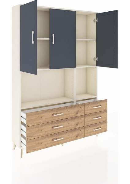 Arges Dolap 6 Raflı 6 Çekmeceli 3 Kapaklı 132X30X195 Aytaşı-Antrasit/çam indirimleri