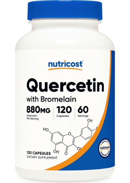 Quercetin With Bromelain, 880MG Quercetin + 165MG Bromelain Per Serving, 120 Capsules.