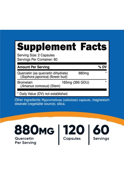 Quercetin With Bromelain, 880MG Quercetin + 165MG Bromelain Per Serving, 120 Capsules. fırsatları