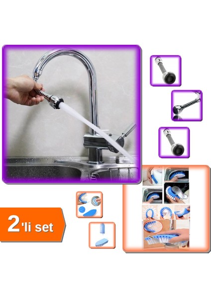 Tasarruflu Musluk Başlığı + Esnek Köşe Temizlik Fırçası 2’li Set Pratik Kullanım - JX9TQ1