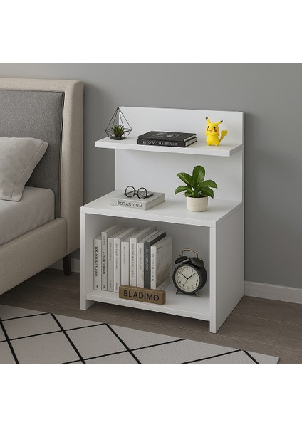 Blavon Raflı Komodin - Beyaz