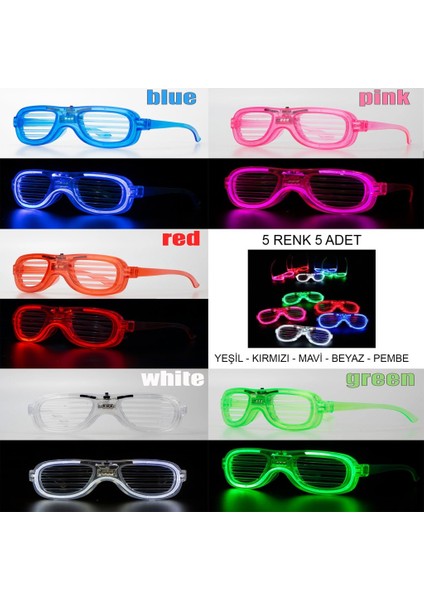 Glow Model LED Işıklı Parti Gözlüğü 3 Modlu 5 Renk 5 Adet fiyatları