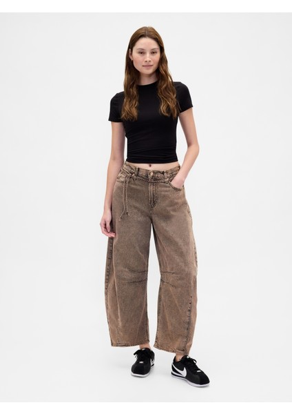 Kadın Kahverengi High Rise Ultrasoft Horseshoe Jean Pantolon