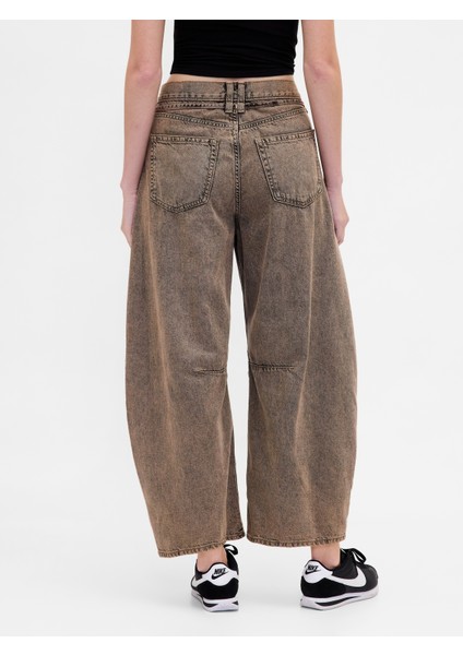 Kadın Kahverengi High Rise Ultrasoft Horseshoe Jean Pantolon indirimleri