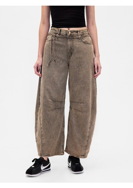 Kadın Kahverengi High Rise Ultrasoft Horseshoe Jean Pantolon