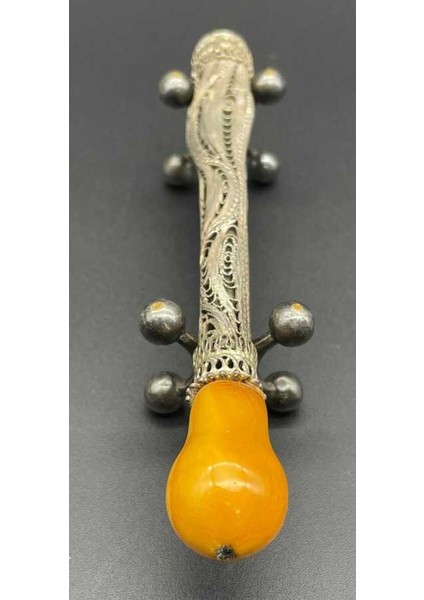 Osmanlı Dönemi Aznavur Işçiliği Damla Kehribar Tepeli Gümüş Sigara Ağızlığı AOB2992 fırsatları