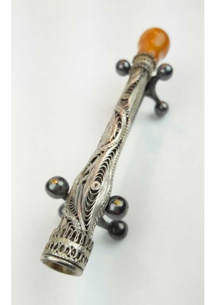 Osmanlı Hareli Damla Kehribar Kafalı Gümüş Sigara Ağızlığı AOB153 fiyatları