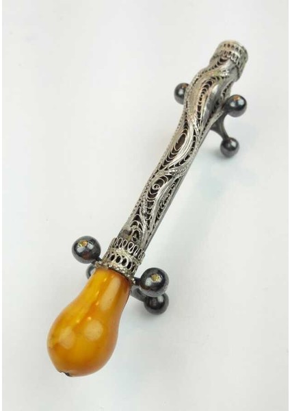 Osmanlı Hareli Damla Kehribar Kafalı Gümüş Sigara Ağızlığı AOB153 indirimleri