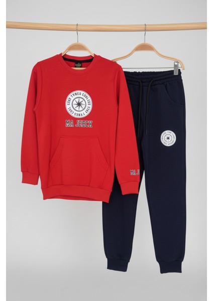 Kırmızı Sweatshirt ve Lacivert Eşofman Altı Çocuk Takımı