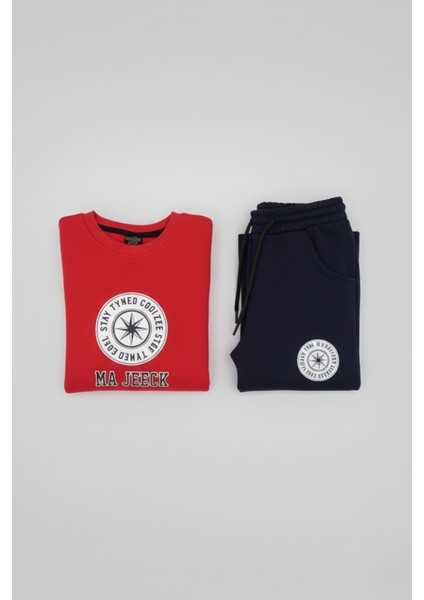 Kırmızı Sweatshirt ve Lacivert Eşofman Altı Çocuk Takımı