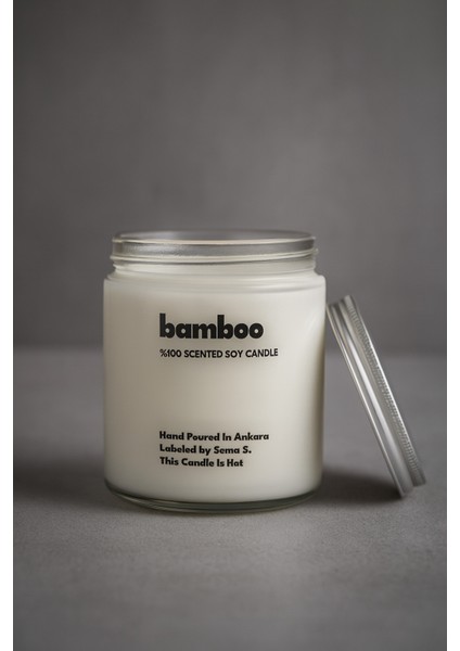 : Bamboo : Cam Kavanozda Kokulu %100 Soya Mum (Limon Çiçeği, Şampaka, Sedir, Lime)