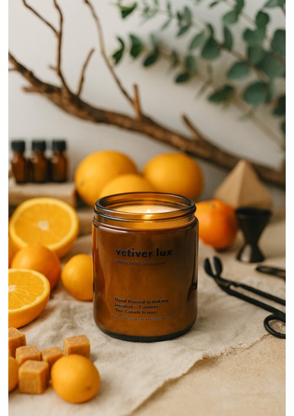 : Vetiver Lux : Amber Cam Kavanozda : Kokulu Soya Mum (Narenciye, Greyfurt, Sandal Ağacı, Musk)