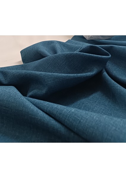 Mavi Hasır Keten Fon Perde - Pilesiz Dikim - MV5233