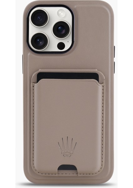 Standlı IPHONE 14 Pro Krem Deri Telefon Kılıfı