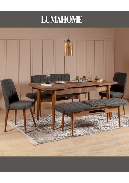 Gordes Ceviz-Antrasit Extra Yemek Masası Takımı