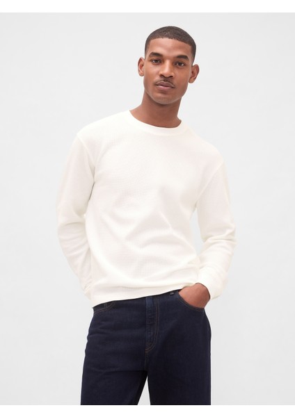 Erkek Beyaz Waffle Crew T-Shirt