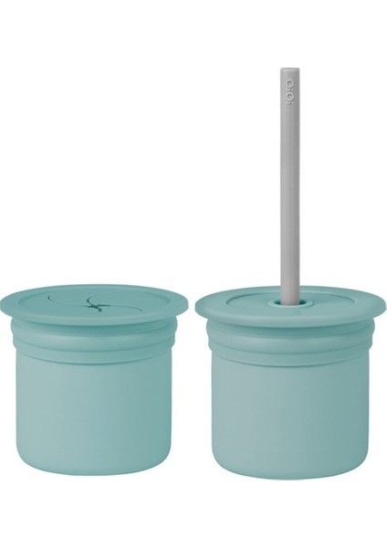 Pipetli Silikon Bardak Seti Aqua Green / Powder Grey