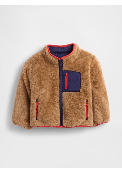 Erkek Bebek Kahverengi Lightweight Sherpa Reversible Ceket