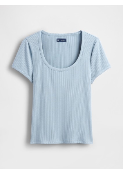 Kadın Açık Mavi Modern Fitilli Crop T-Shirt fiyatları