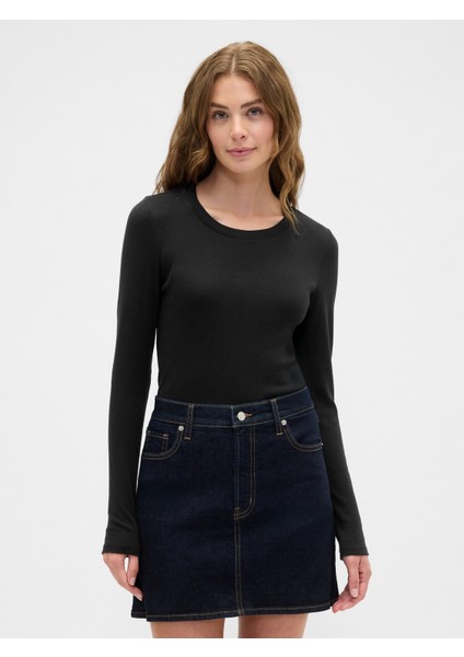 Kadın Siyah Modern Crewneck T-Shirt