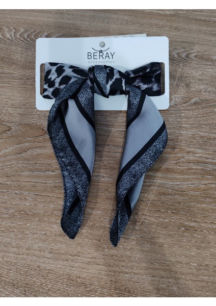 Beray 70*70 cm Desenli Saten Fular Antrasit Leopar Desenli