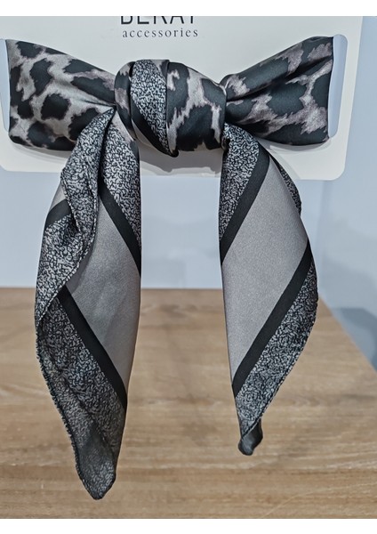 Beray 70*70 cm Desenli Saten Fular Antrasit Leopar Desenli modelleri