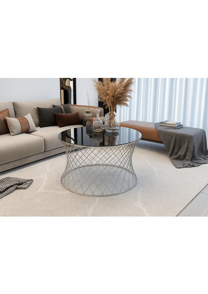 Anatol Zigon Orta Sehpa Gümüş Ayak Siyah Cam