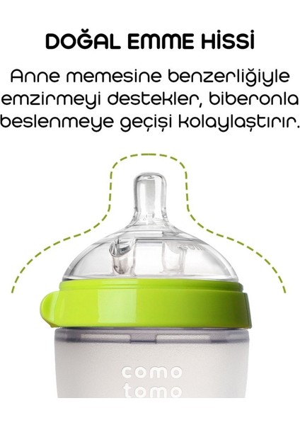 Comotomo Antikolik Silikon Biberon 250 ml 3-6 Ay Yeşil fiyatları