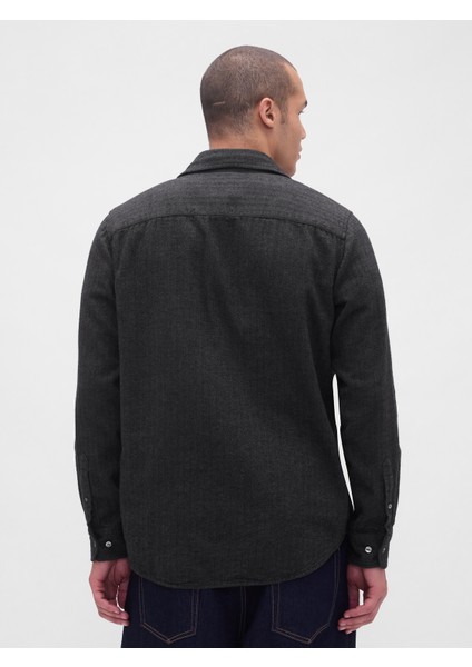 Erkek Siyah Organik Pamuk Relaxed Flannel Gömlek fırsatları