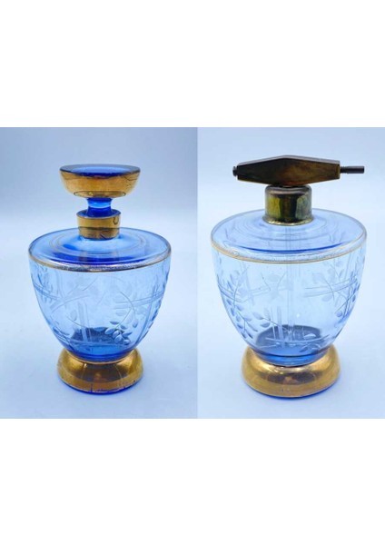 Karataş Işçilikli Mavi Renkli Parfüm Şişesi Takım (Dökme ve Fısfıslı) AOB1696
