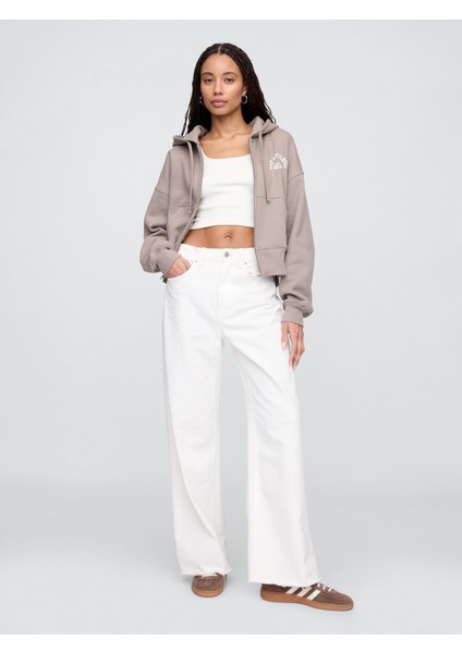 Kadın Kahverengi Oversized Gap Logo Grafik Fermuarlı Sweatshirt fiyatları