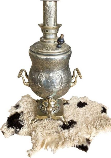 Osmanlıca Yazılı Antika Gümüş Kaplama Semaver AOB1893