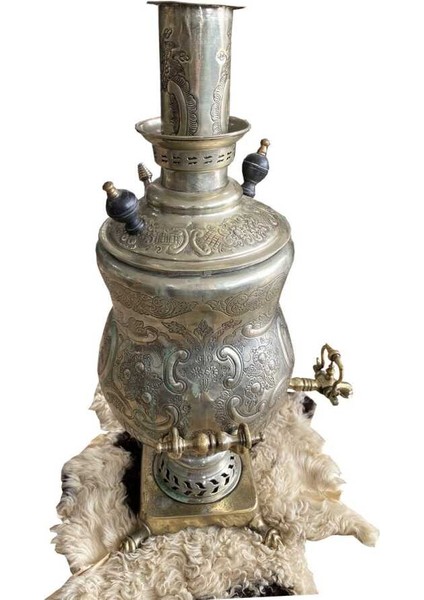 Osmanlıca Yazılı Antika Gümüş Kaplama Semaver AOB1893 fiyatları