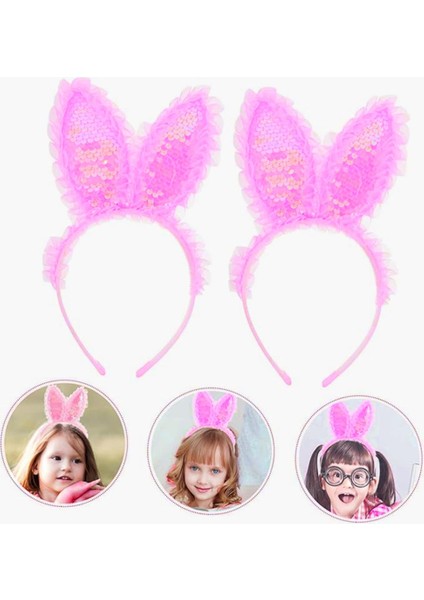 Kenarları Dantelli Fuşya Pullu Payetli LED Işıklı Tavşan Kulak Taç 23X19 cm fiyatları