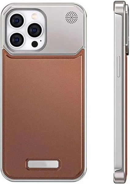 Therock 16 Pro Max Taba Magsafe Özellikli Alüminyum Alaşımlı Hakiki Deri,kokulu Metal Kızaklı Telefon Kılıfı