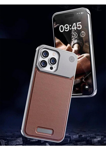 Therock 16 Pro Max Taba Magsafe Özellikli Alüminyum Alaşımlı Hakiki Deri,kokulu Metal Kızaklı Telefon Kılıfı