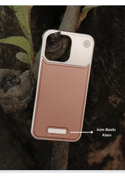 Therock 16 Pro Max Taba Magsafe Özellikli Alüminyum Alaşımlı Hakiki Deri,kokulu Metal Kızaklı Telefon Kılıfı