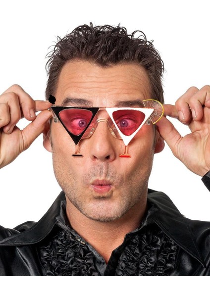 Siyah Beyaz Renk Martini Parti Gözlüğü