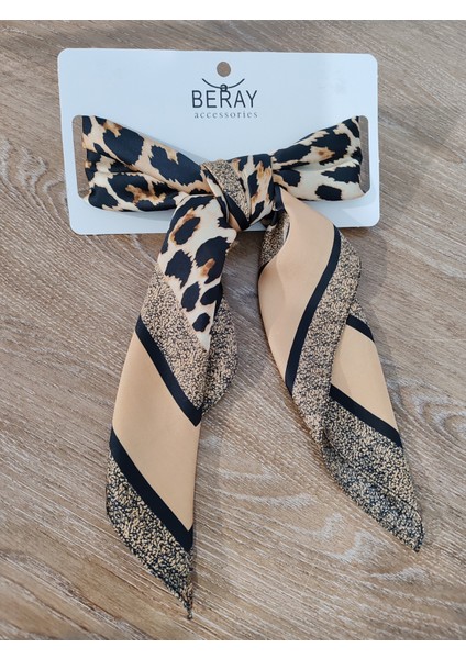 Beray 70*70 cm Desenli Saten Fular Kahve Leopar Desenli
